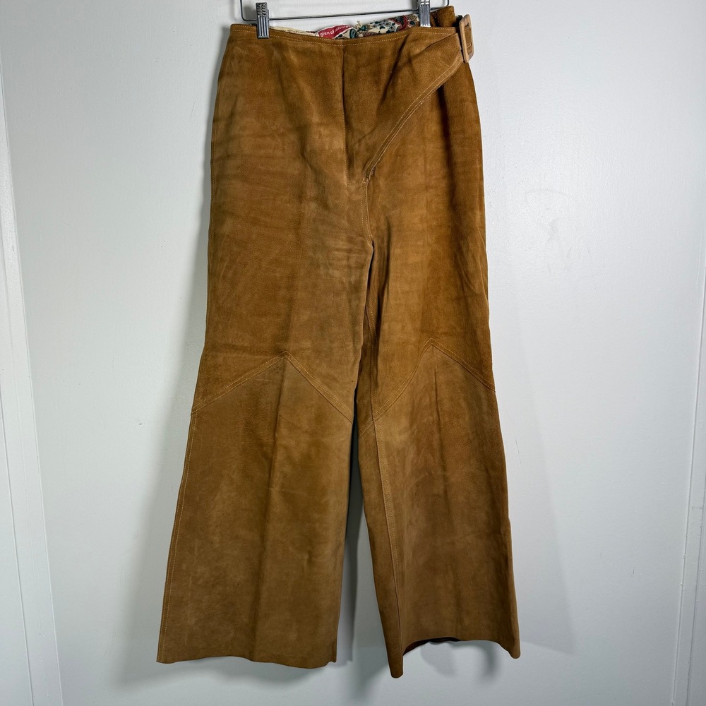 Glen of Michigan‎ Suede Pants Womens 26 Tan 70s Vintage Wide Leg Boho Western